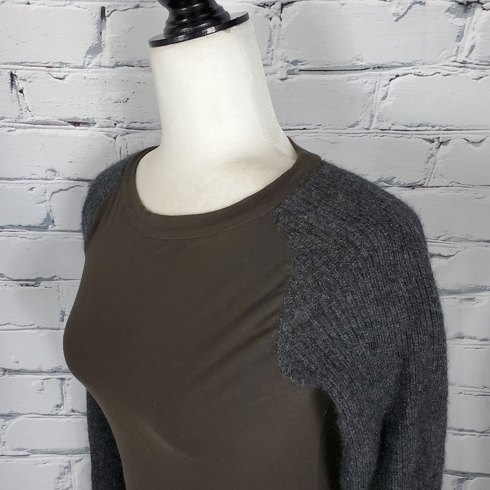 Brunello Cucinelli Brown Tee with Gray Knit Raglan Sleeves - Picture 4 of 9
